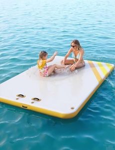 Inflatable Floating Dock Air Dock Platform Floating Island Raft with Rope Ladder Non-Slip Surface Swimming Water Platform for Pool Beach Ocean (Yellow, 8 x 6 ft)