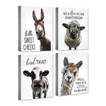 [Framed] Funny Bath Room Wall Decor. Bathroom Canvas Wall Art with Wooden Frames. Set of 4 Bathroom Pictures for Wall. Funny Bathroom Signs. Ready to Hang 8"x12" (Animals)