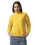 FYLTR Women's Casual Stand Collar Jacket with Drop Shoulder & Boxy Fit - Half Zipper | Utility Pockets | Rib Hem & Cuff Mellow Yellow