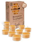 Yellow Beeswax Tea Light Candles – 24 Pack – Decorative Unscented Natural Tealight Candles for Home, Centerpieces – 4 Hour Burn Time, Clear Cup – by Hyoola