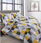 Geometric Striped Squares Yellow Bedding Duvet Cover and Pillowcase Set Non Iron Easycare Quilt Cover and Pillowcase Set (Yellow, King)