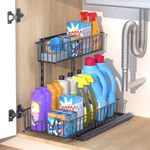 Under Sink Storage Organiser, 2 Tier Pull Out Kitchen Sliding Basket, Metal Cabinet Sliding Basket Drawer Rack, Multi-Purpose Under Sink Organizer Racks for Kitchen, Bathroom, Countertop (Black)