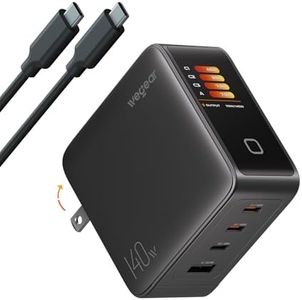 wegear 140W GaN USB C Charger Block, 4-Port PD3.1 Fast Wall Charger with Smart Display & Touch Control, Foldable Power Adapter with 240W USB-C Cable for MacBook Pro, iPhone 17/16, iPad, Galaxy S25/S24