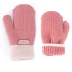 INOGIH Kids Double Layer Warm Knit Mittens Girls Boys Winter Outdoor Gloves for 4-8 Years, Watermelon Red, Fit for 5-10 Years Old