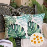 HomeStilez Cushion Cover Tropical Leaves Cushion Cover 45 x 45 cm Green Monstera Leaf Waterproof Linen Sofa Cushion Decorative Cushion Covers for Outdoor Patio Garden Couch Car Set of 2