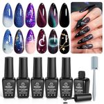 Beetles Milky Way Glitter Gel Nail Polish Set - 6Pcs Black Purple Blue Galaxy Gel Polish Kit Soak Off UV Lamp Cat Eyes Magnet Color Changing Sparkling Phantom Chameleon Gel Gift for Women Girls