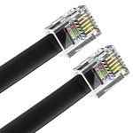 AmzDeals 2-Pack 1 Foot Black RJ12 6P6C Straight Wired Cable, Pro Grade Data and Voice Phone Line Cord - Made in USA