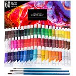 Crafts 4 ALL Acrylic Paint Set - 60 Paints for Canvas, Wood, Ceramic & Fabric – Non-Toxic, Vibrant Pigments for Beginners, Students and Professional Artists - Art Supplies