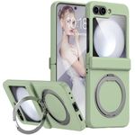 CASEOWL for Samsung Galaxy Z Flip 6 Case Magnetic with Hinge Protection, Ring Holder, Kickstand [Compatible with MagSafe Wireless Charger], Slim Protective Phone Case Cover for Z Flip 6 Cases, Green