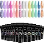 Poly Nail Gel Kit, Phoenixy 14 Colour 15ml Poly Nail Extension Gel Nude Pink Blue Builder Nail Gel Kit Gifts Set for Women
