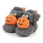 Unisex-Baby Fleece Booties Cozy Baby Bootie Socks Non Skid Gripper Bottom (0-6 Months, Pumpkin Gray)