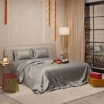 Stoa Paris Satin Bedsheet King Size with 2 Pillow Covers, 300TC Premium Bedsheets King Size, Home Decor, Ultimate Comfort, 274 cm x 228 cm, Date Night - Harbour Mist Grey