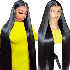 Tunfine Perruque Femme Naturelle Brésilien 250% Density Straight 13x4 Lace Front Human Hair Wig, Perruque Cheveux Humain de Couleur Noire Naturelle à Haute Densité 20Pouces (50cm)