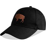 KUBILA Unisex Animal Embroidered Adjustable Dad Hats for Men and Women, Bison Black White, One Size