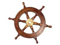 Hampton Nautical Deluxe Class Wood and Brass Decorative Ship Wheel 15" - Nautical Home Decoration Gifts