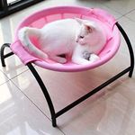 JUNSPOW Cat Bed Dog/Pet Hammock Bed Free-Standing Sleeping Bed Pet Supplies Whole Wash Stable Structure Detachable Excellent Breathability Easy Assembly Indoors Outdoors (Pink, Medium)