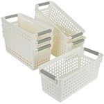 Kurtzy 6 Pack of White Plastic Storage Baskets with Handles - 29 x 13.5 x 12.3cm/11.42x 5.31 x 4.84 Inches - Home Organiser Bins for Kitchen, Shelves, Bedroom, Bathroom, Office, Pantries and More