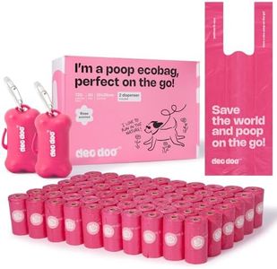Deo Doo Dog Poop Bags with Handles 60 Rolls 720 Counts Big Sizes Leak Proof and Extra Thick Waste Bags Refill Rolls for Walking Small Medium Large Dogs Cats Litter With 2 Dispensers Rose Scented