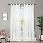 Melodieux 2 Panel Faux Linen Voile Net Curtains Semi Sheer Ring Top Drapes for Bedroom, Living Room, Window - White, 55 x 96 inch drop (140 x 245cm)
