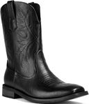 Lumeheel Cowboy Boots for Men - Black Men's Western Boots with Classic Embroidered, Square Toe Pull-on Ankle Boots, Slip Resistant Chunky Heel Short Boots, West Style Country Boots for Spring Size 13