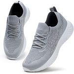 Womens Trainers Lightweight Walking Running Shoes Breathable Slip on Workout Gym Sneakers Memory Foam All Grey UK 8