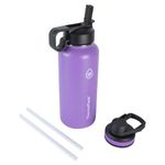 ThermoFlask Double Wall Vacuum Insulated Stainless Steel Water Bottle with Two Lids, 0.9 Liter / 32 Ounce, Plum