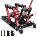 COSTWAY 680kg Hydraulic Motorcycle Lift, Motorbike Jack Lift Table with 3-Level Height Adjustable Platform & 4 Wheels, Foot-Operated Hoist Stand Motorcycle Repair Stand for Quad, ATV, UTV (Black+Red)