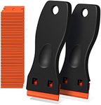 Plastic Razor Blade Scraper, 2 Pack Razor Scraper with 120 Pcs Razor Blades for Removing Glue, Sticker, Decals, Tint from Car Window and Glass（Black）