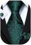 Barry.Wang Green Tie Sets Silk Paisley Floral Necktie Pocket Square Cufflinks Set for Wedding Party Christmas