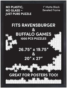 Funwares 20x27 Puzzle Frame – Sleek Matte Black Finish, Easy Assembly, No Glass/Plastic Cover Needed, Perfect for 1000 Piece Puzzles, Secure Fit with Built-In Hanging Hooks