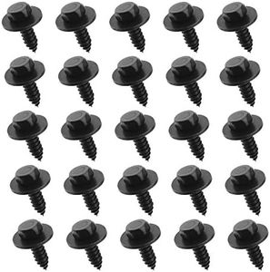 EMSea 25 Pcs Hex Head Tek Self Tapping Screws 5.5-6mmx19mm with Captive Loose Washers Black Universal Self-Drilling Bolts