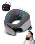 ANYCHO Neck Pillow for Travel, Memory Foam Travel Pillow for Neck Adjustable - Travel Neck Pillow for Flights & Office with Portable Package, Removable and Washable Cover (Grey)