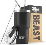 Beast Tumbler | Reusable Stainless Steel, Vacuum Insulated Cup | with + 2 Straws & Cleaning Brush | Double Wall Travel Flask Perfect for Hot or Iced Coffee | BPA Free (Matte Black, 30oz)