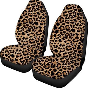 Amzbeauty Brown Leopard Print Car Seat Cover Women Men Front Seats Only Full Set of 2, Bucket Seat Protector Car Seat Cushions for Car, SUV, Truck or Van