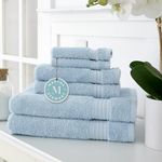 Martha Stewart Egyptian Cotton Bath Towels Set - 6 Piece, 2 Bath Towels - 2 Hand Towels - 2 Washcloths, Absorbent Bathroom Towels, Bathroom Essentials, Spa Blue