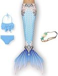 XNSGAO 4PCS Mermaid Tails for Swimming for Girls Kids Mermaid Swimsuit Costume Princess Bikini Set Bathing Suits, E315, 7-8 Years