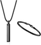 YADOCA Men's Bar Pendant Necklace Stainless Steel Necklace and Bracelets for Men Women 3mm Snake Chain Necklace and Snake Chain Bracelet Set Length 55cm Silver/Black