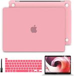 Batianda Case for New MacBook Pro 13 2020 2022 Release Model A2338 M2 M1 Chip A2289/A2251 Rubberized Hard Shell Case + Keyboard Cover + Screen Protector for MBP 13-inch with Touch Bar, Matte Pink