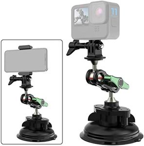 FiTSTILL Suction Cup Mount Perfect Compatible for Go Pro Max Mini Hero12 11 10 9 8 7 6 5 DJI,Pocket 2,ONE RS, R,ONE X3, X2, with 1/4"-20 Standard Thread Adapter,Double Ball Head Mechanism