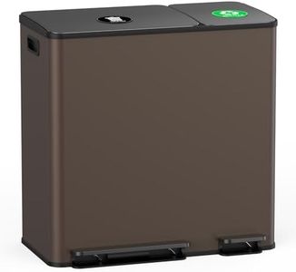 Lovewind Dual Trash and Recycling Bins for Kitchen, 13+6 Gallon Stainless Steel Garbage and Recycle Bin Combo for Large Families, Dual Trash Can with Soft Close Lid & Magnetic Stickers, Brown