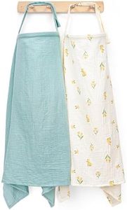 Haleeone Muslin Nursing Cover for Breastfeeding, Privacy Breathable Breastfeeding Cover with Arch Neckline for Mom, 100% Cotton Nursing Apron, Floral and Light Green