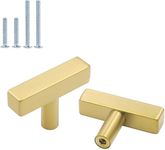 goldenwarm Gold Cabinet Pulls Kitchen Hardware Drawer Knobs Square T Bar Brushed Brass Single Hole Knob Cabinet Door Handles Stainless Steel 15 Pack