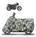 Caronix Hunter 350 Bike Cover with Mirror Pocket, Belt & Buckle, Waterproof, Scratch Proof, Heat Resistant, DustProof - Forest Print - Hunter 350 Cover