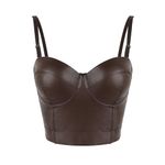 SLIMBELLE Women’s Faux Leather Bustier Steampunk Corset Boned Crop Top Bra with Straps PU Wet Look Fashionable Party Clubwear Chic Black Sexy Shaper Vest Carnival Costume