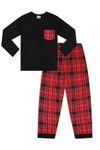 ThePyjamaFactory Children's - Boys Black/Red Pyjamas Plain Long Sleeve Top & Woven Tartan Check Bottoms (11-12 Years)