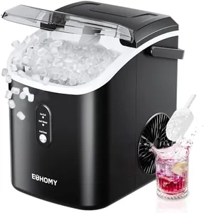 EUHOMY Nugget Ice Maker Countertop with Handle, Ready in 6 Mins, 33lbs/24H, Removable Top Cover, Auto-Cleaning, Portable Pebble Ice Maker with Basket and Scoop, for Home/Party/Camping. (Black)
