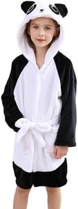DELEY Unisex Boys Girls Bathrobes Toddler Kids Hooded Robes Flannel Sleepwear for Kids Panda Style