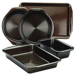 Circulon Nonstick Bakeware Set with Nonstick Cookie Sheet, Bread Pan, Bakings Pan and Cake Pans - 5 Piece, Chocolate Brown