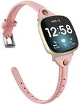 Minyee Compatible with Fitbit Versa 4/Versa 3/Sense 2/Sense Band for Women, Slim & Thin Leather Straps Bracelet Wristband for Fitbit Versa 4/ Fitbit Sense Smartwatch, Rose Pink