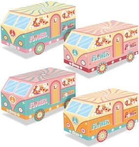 Groovy Party Favor Boxes 16PCS Two Groovy Birthday Party Decorations Hippies Van Bus Gift Treat Boxes Boho Rainbow Goodie Candy Party Supplies for Retro 60s Theme Table Decor Centerpieces Gift Boxes